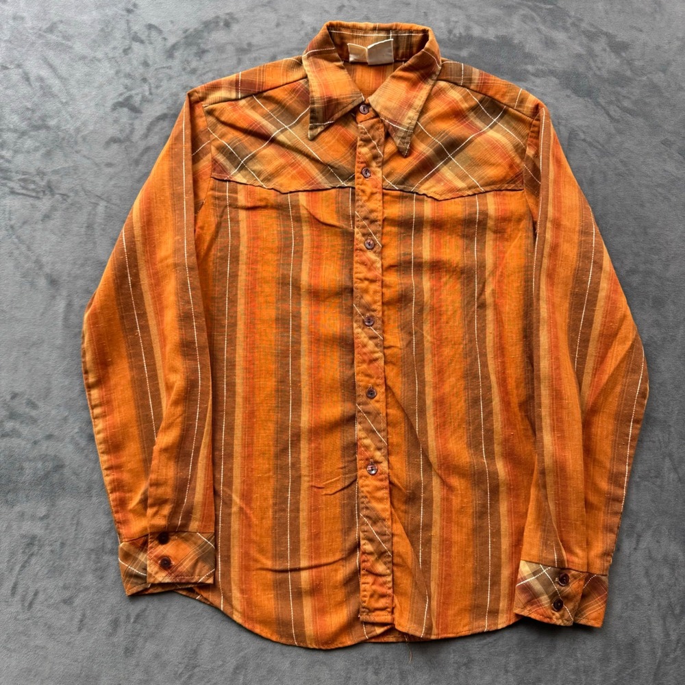 Vintage Kennington California Mens Large Orange Striped Western Disco Shirt 70s